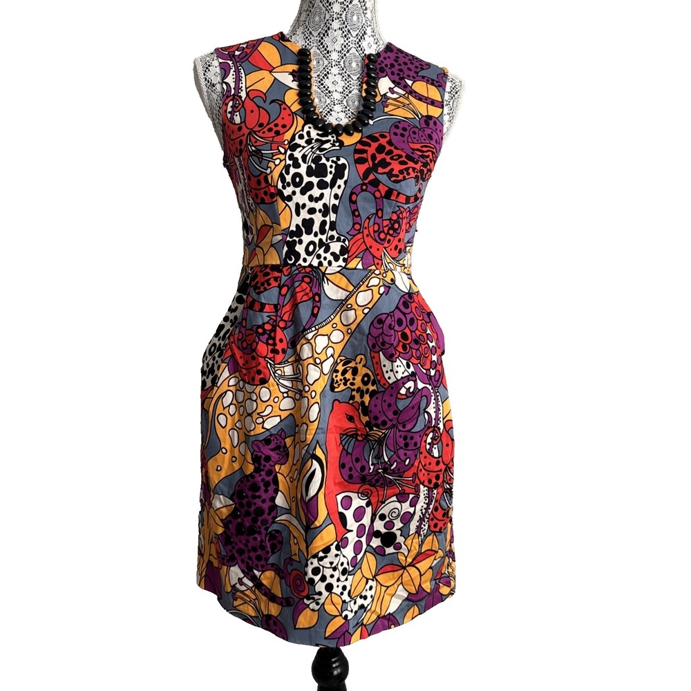 Nanette Lepore Dress Beaded African Brunch Sleeveless Party size 0 -97 % Cotton